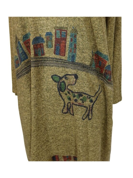 INOAH Dog Village Novelty Print Knit Top Midi Skirt Set Outfit Size L Lagenlook - Picture 4 of 10